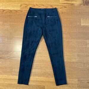 M Rock & Republic Side Stripe Velvet Snake print animal Black pants Zipper